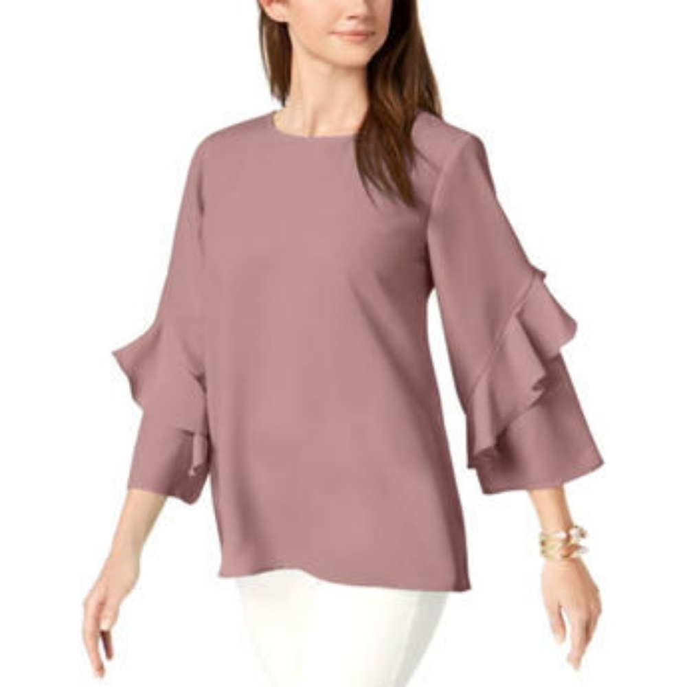 Alfani Mauve Cloud Ruffle Sleev Blouse 0X